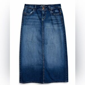 Maurices Denim Maxi Skirt Straight Fit Back Slit Medium Wash 100% Cotton 11/12